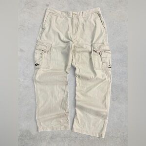 Vintage Quiksilver Baggy Cream Cargo Pants Size 36” x 32” Surf Skate Y2K 2000s